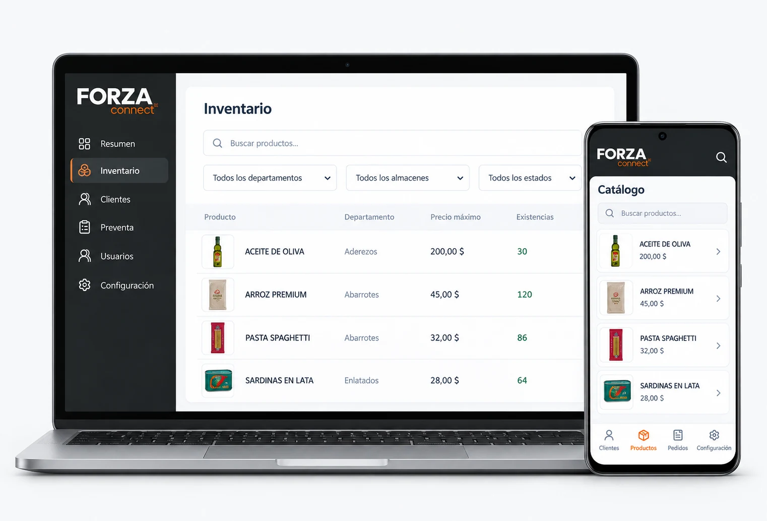 FORZA Connect en computadora y app m&oacute;vil