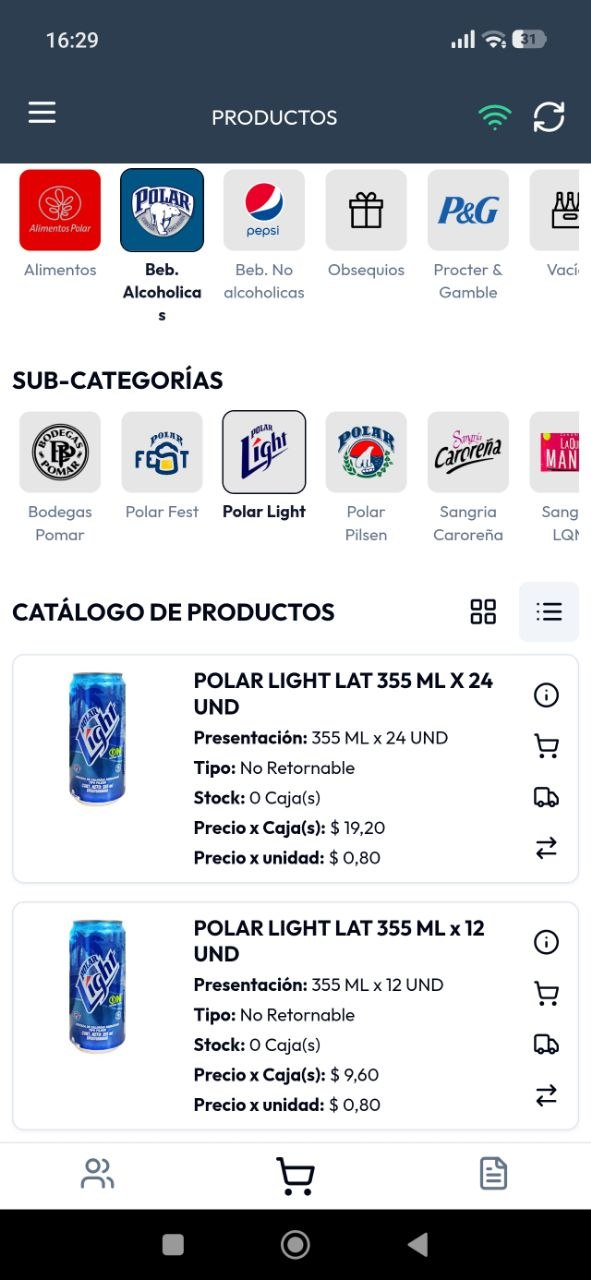 Cat&aacute;logo de productos en la app m&oacute;vil X FORZA